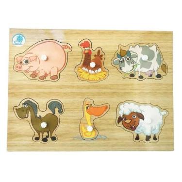 Imagem de Quebra Cabeça com Pinos  Animais Fazenda Brinquedo Educativo - Simque