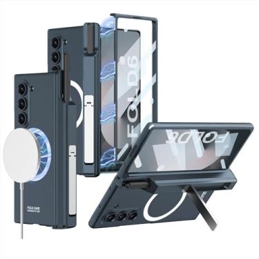 Imagem de Capa Protetora Com Suporte Spen, Suporte Lateral, Anel Magnético. Pelicula Frontal e Spen Ponta Fina Compatível com Samsung Z Fold6 (Azul)