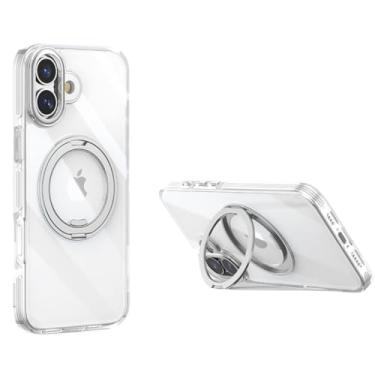 Imagem de Capinha Protetora com Anel Magnético para iPhone, Compatível com iPhone 16/16 Pro/16 Pro Max, Transparente (Anel Prata, IPHONE 16)