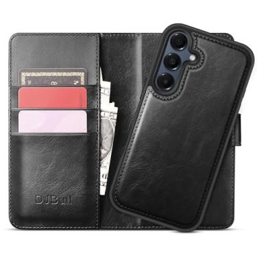 Imagem de DJBull Capa carteira destacável 2 em 1 para Samsung Galaxy A16 5G com bloqueio de RFID com suporte para cartão | Capa protetora de couro PU à prova de choque feminina masculina para Samsung A16 preta