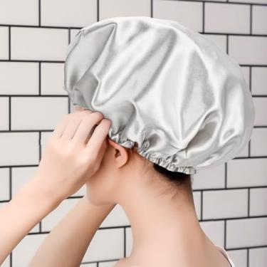 Imagem de 1 pacote de toucas de banho, toucas de banho, elástico reutilizável e impermeável, touca de cabelo de camada dupla, chapéu de banho de cabelo de proteção ambiental (cinza1)