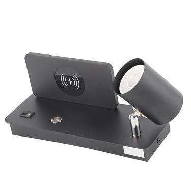 Imagem de Lâmpada de Parede de Cabeceira, Luz de Parede LED de Carregamento Sem Fio USB para Sala de Estar, Quarto, Suporte de Lâmpada Ajustável de 330 Graus + 150 Graus, Moderno e