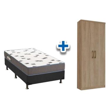 Imagem de Cama Box Solteiro Crc + D33 Ortobom + Armário Multiuso Margarida Rústico