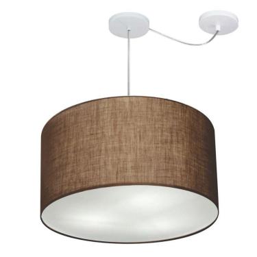 Imagem de Lustre Pendente Cilíndrico Com Desvio De Centro Vivare Md-4239 Cúpula Em Tecido 45x30cm - Bivolt Café 127/220v