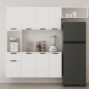 Imagem de Cozinha Compacta Aura 8 Portas Com Nicho Integrado Branco Acetinado