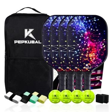 Imagem de Conjunto de pás de pickleball de fibra de vidro 4 estrelas – Raquetes leves e duráveis com aderência confortável, inclui 4 bolas e bolsa de transporte, 4 fitas adesivas, 2 borrachas para brincar em