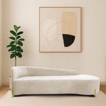 Imagem de Divã Recamier Orgânico França 250cm Lado Dir Pés Metal Dourado Linho Verde