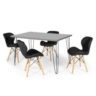 Imagem de Conjunto Mesa De Jantar Hairpin 130x80 Volpi Com 4 Cadeiras Eiffel Slim - Preto