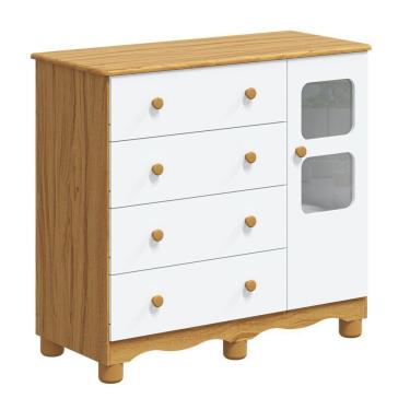 Imagem de Comoda Infantil 1 Porta 4 Gavetas Uli - Moveis Peroba Amendoa/branco