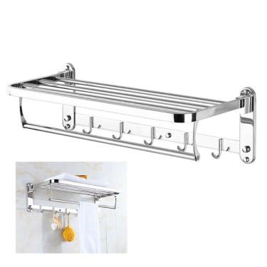 Imagem de Toalheiro Varal Suporte Roupa Prateleira Inox Porta Toalha