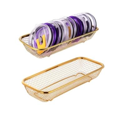 Imagem de Yoku Made Pacote com 2 organizadores de tampa de copo de aço inoxidável dentro do armário, suporte de tampa de pote de pedreiro, cesta retangular para armazenamento de talheres, pauzinhos, canudos e