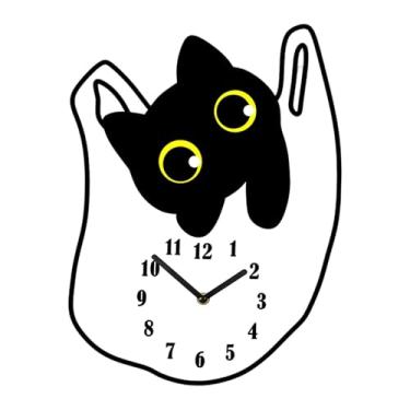 Imagem de WeiLaiKeQi Relógio de parede silencioso com relógio de gato, sem -taque, para pendurar em casa de campo ou loja, 29.9 Cm X 40 Cm
