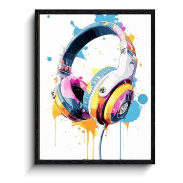 Imagem de Arte de parede de fone de ouvido para jogos, pintura salpicos de cor, decoração de parede pop art, impressão em tela emoldurada com acabamento fosco, arte de pôster de jogador, para presente de