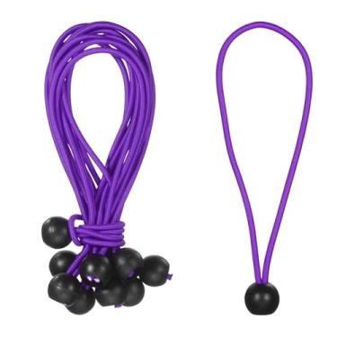 Imagem de PATIKIL Cordão elástico de 20 cm, 35 peças de cordas elásticas com esferas, lona de dossel, cordão elástico para acampamento ao ar livre, postes de barraca de abrigo de carga, roxo