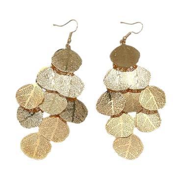 Imagem de Brincos femininos com pingente de folha de filigrana boêmia, boêmio, feitos à mão, delicados e leves, Zinco, Sem pedra preciosa