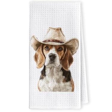 Imagem de LKETW Toalhas de cozinha engraçadas Western Beagle - presentes beagle para mulheres toalha de mão para banheiro, amantes de cães, mãe, pai, dono, presentes, rústico, caubói, cão, toalha de chá de mão