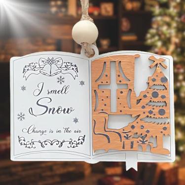 Imagem de Ornamento de presépio - Eu cheiro neve, decorações de Natal rústicas penduradas com detalhes de madeira elevados, decoração religiosa, presente para amigos e familiares