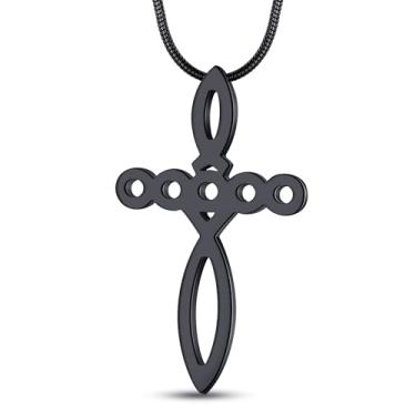 Imagem de MOO&LEE Colar com pingente de cruz cristã para homens e mulheres, Jesus alimenta os 5000 com 5 pães e 2 peixes, joia religiosa de aço inoxidável, Aço inoxidável, Sem Pedra Preciosa