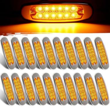 Imagem de Jamarco 20 peças de luzes de sinalização de LED Spyder de 15,7 cm, 12 LED, 15,7 cm, retangulares, âmbar de 15,7 cm, lâmpadas marcadoras de liberação lateral de caminhão seladas com moldura de aço