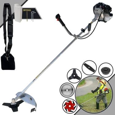 Imagem de Roçadeira Toyama TBC43H À Gasolina 43cc Com Sistema Anti-Vibração Para Todos os Tipos de Trabalho Com Carretel de Nylon + Kit de 4 Lâminas de Cortes