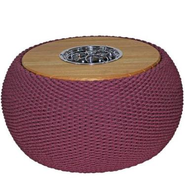 Imagem de Mesa de centro 80cm em corda náutica com tampo de madeira e champanhei