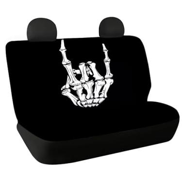 Imagem de Binienty Capas de assento de carro pretas de esqueleto para mulheres e homens, acessórios automotivos, 2 peças elásticas resistentes ao desgaste para banco traseiro acessórios para carros/sedan