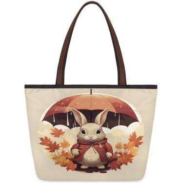 Imagem de Bolsa grande feminina Ainmal Coelho Guarda-chuva Lindas Bolsas de Pano de Trabalho com Zíper Reutilizáveis Bolsas de Mão Casuais Viagem Pernoite Bolsa de Viagem Adequada para Viagens, Trabalho, Férias