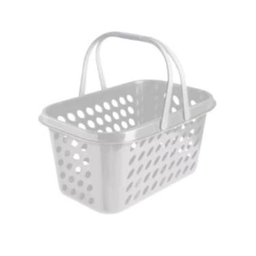 Imagem de Kit 6 Cestas Plásticas Supermercado 3L Cestinha Compras com Alça - Usual Utilidades (Branco)