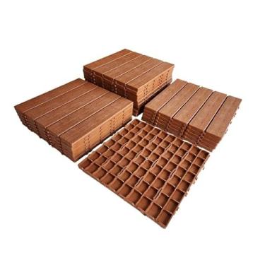 Imagem de Kit 9 Deck plástico modular textura madeira para banheiro jardim sacada piscina(TERRACOTA)