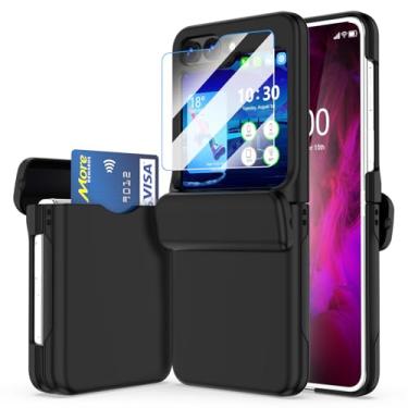 Imagem de WATACHE Capa para Samsung Galaxy Z Flip 6 com suporte para cartão de crédito e proteção de dobradiça e protetor de tela à prova de choque Flip Z 6 (preto fosco)