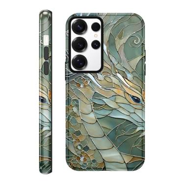 Imagem de Vulfwela Capa de telefone para Galaxy S25 Ultra 5G de 16,8 cm com vitral brilhante, estampa de ilusão de vitral de dragão, híbrida, 2 em 1, capa de proteção robusta à prova de choque para mulheres