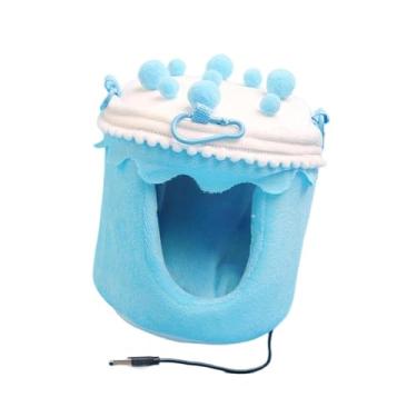 Imagem de IEUDNS Casinha de inverno aquecida e aconchegante para pássaros, em formato de bolo, ideal para gaiolas de calopsitas e papagaios, Azul