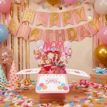 Imagem de Cartão de aniversário pop-up para mãe, cartão de felicitações 3D com design floral rosa, cartão de feliz aniversário para mãe com envelope bônus, cartão especial de dia das mães ou aniversário