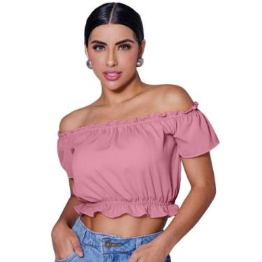 Imagem de Top cropped ciganinha ombro a ombro com bojo e forro tecido plano crep