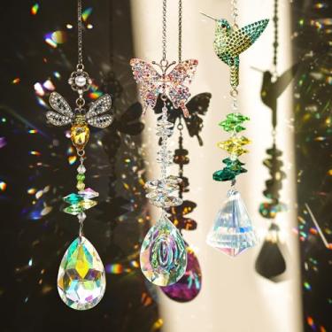 Imagem de H&D HYALINE & DORA 3 peças de apanhador de sol de cristal para janelas, prisma, strass, apanhador de sol com corrente e gancho, criador de arco-íris para teto, jardim, decoração interna