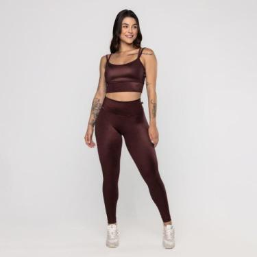 Imagem de Conjunto Fitness Feminino Calça Legg e Top Bojo Textura Poliamida - OR