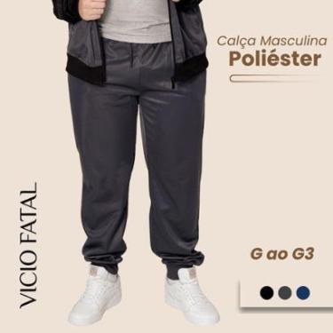 Imagem de Calça Masculina Poliéster Plus Size Barra Canelada Slim Nylon-Masculino