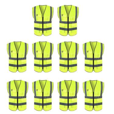 Imagem de Colete Sinalizador Faixa Refletivo Kit 10 Unidades Trabalho Epi Blusao Fluorescente Obra Segurança