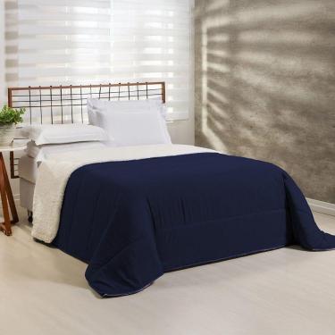 Imagem de Coberdrom 1 Peça Queen Percal 200 Fios Com Sherpa Flupy 100% Poliéster - Marinho