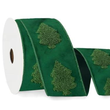 Imagem de Whaline Fita de Natal com fio de 6 cm verde árvore de Natal 3D jacquard veludo em relevo fita de tecido decorativo para grinalda laço faça você mesmo artesanato embrulho de presente suprimentos de