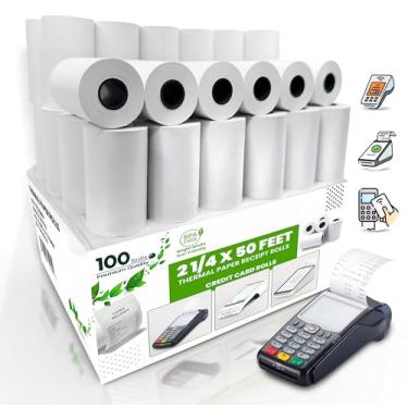Imagem de Rolos de papel térmico de 6 cm x 50 rolos de papel térmico – rolos de papel para máquina de cartão de crédito sem BPA | Serve para todos os terminais de cartão de crédito – Rolo térmico de recibo de