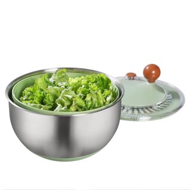 Imagem de Spinner de salada de aço inoxidável, cortador de frutas e vegetais de alface de tamanho médio, lavadora de vegetais multiuso com tampa, lavável na lava-louças, 4,5 g