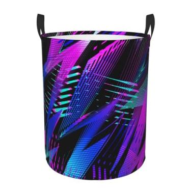 Imagem de Textura Cyberpunk – Cesta de roupa redonda estampada – Cesto de tecido de camada única com alças, Oxford resistente à água para organização de quarto e banheiro. Pequeno