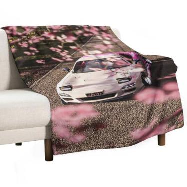 Imagem de HouLaiZhe Cobertor super macio flanela flor de cerejeira carro Rx7 JDM cobertores refrescantes leves para sofá-cama cadeira sofá carro viagem ao ar livre leve quente 76 cm x 127 cm