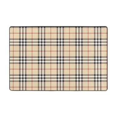 Imagem de ZERAOKE Tapetes de área de linhas xadrez cinza para sala de estar 1,2 x 1,6 m, tapete macio e moderno, tapetes antiderrapantes e felpudos para decoração de casa, tapete lavável para quarto, jantar,