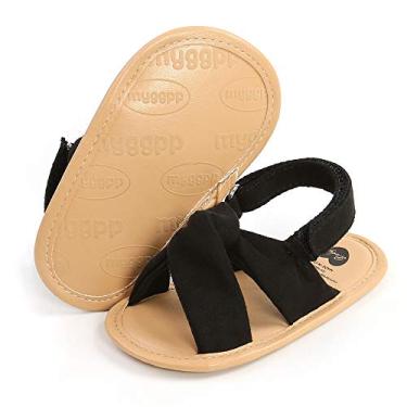 Imagem de Myleleya Sandálias para bebês meninos meninas verão vestido de casamento sapatos rasos sapatos de berço recém-nascido sapatos primeiros andadores sapatos pré-andadores, A03 Preto, 0-6 Meses