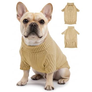 Imagem de Suéteres para cães pequenos, médios e grandes, roupas clássicas para animais de estimação com gola rolê, casaco térmico quente de inverno, gola grossa de tricô duplo, pulôver para clima frio para uso