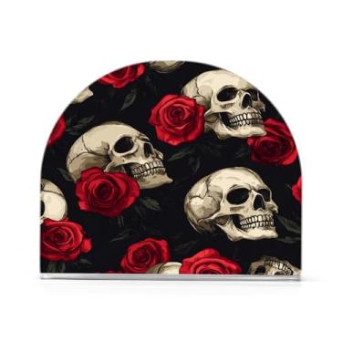 Imagem de xigua Porta-guardanapos padrão de caveiras e rosas vermelhas para mesas – Porta-guardanapos para cozinha, porta-guardanapos de mesa, porta-guardanapos de coquetel, porta-guardanapos de papel15