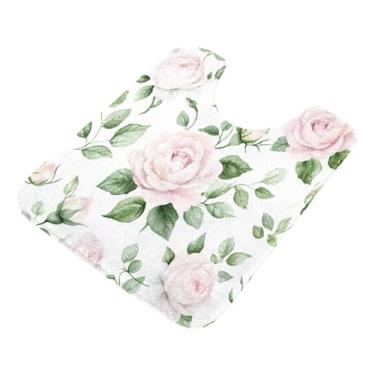 Imagem de Burbuja Tapete de banheiro Pink Roses, tapete de banho absorvente de pelúcia macio, base antiderrapante para piso de banheiro, oval em forma de U