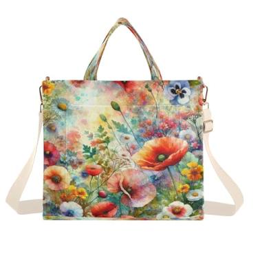 Imagem de Burbuja Sacola feminina de flores aquarela, bolsa tiracolo de veludo cotelê, bolsa transversal para compras, trabalho, viagem, P, B335, Small